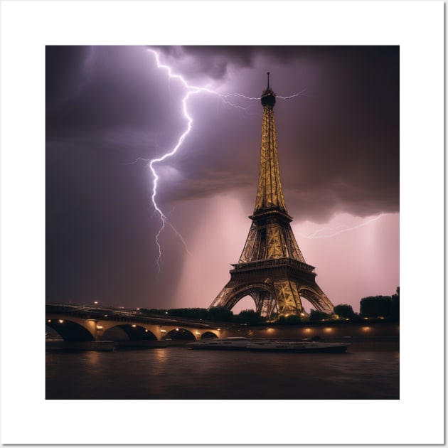 Iconic World Landmarks During A Thinderstorm: Eiffel Tower Paris Wall Art by Musical Art By Andrew